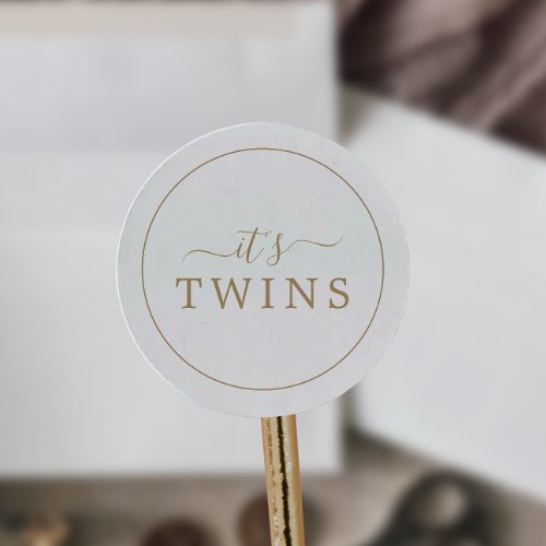 Minimalist Gold Its Twins Baby Shower Sticker