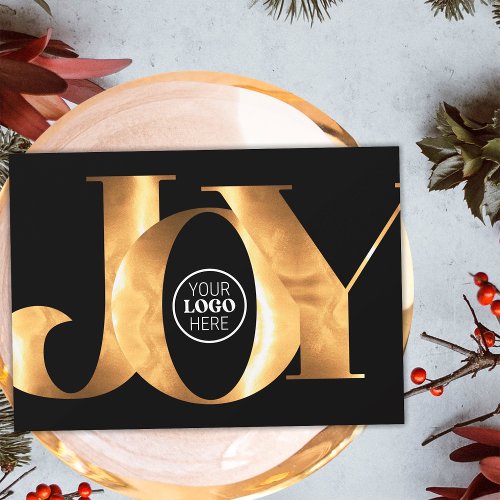 Minimalist Gold Joy Business Logo Happy Holidays Holiday Card