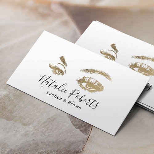 Minimalist Gold Lashes  Brows Makeup Artist Salon Business Card