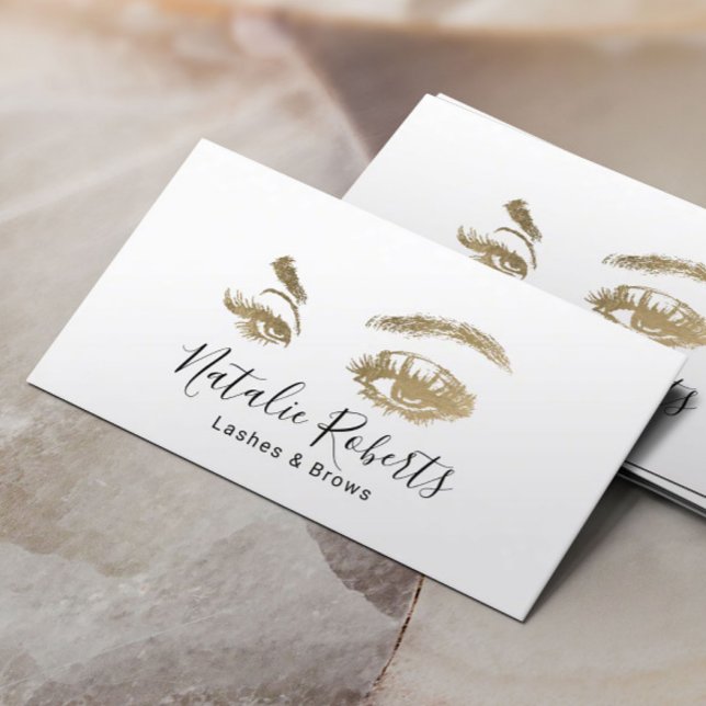 Minimalist Gold Lashes & Brows Makeup Artist Salon Business Card (Creator Uploaded)