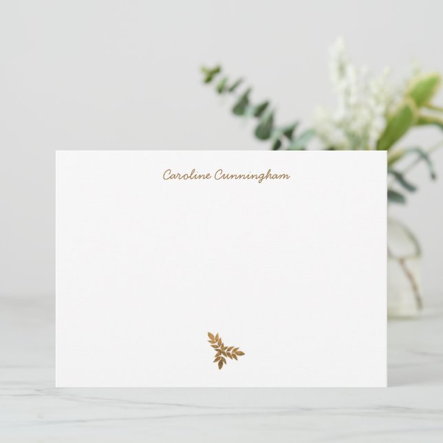 Minimalist Gold Leaf Spray Flat Note Card (Standing Front)