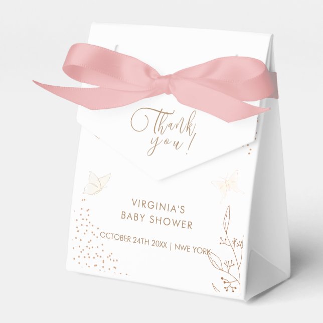 Minimalist Gold Leaves Butterfly Baby Shower Favor Boxes (Front Side)