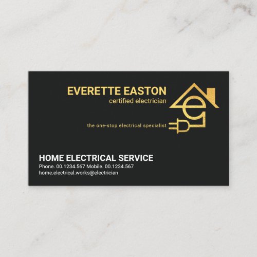 Minimalist Gold Letter E Electric Home Power Plug Business Card