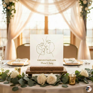 Minimalist Gold Line Art Couple   Personalized Wed Acrylic Sign