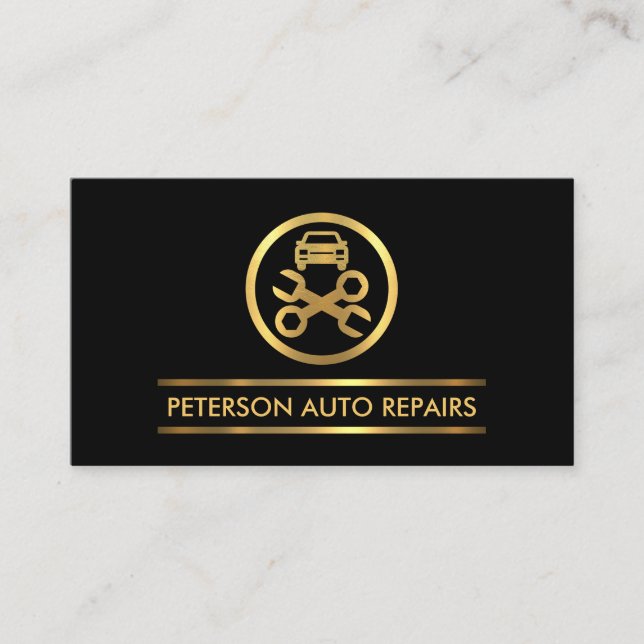 Minimalist Gold Line Auto Repair Garage Business Card (Front)