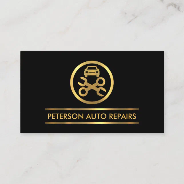 Minimalist Gold Line Auto Repair Garage Business Card | Zazzle