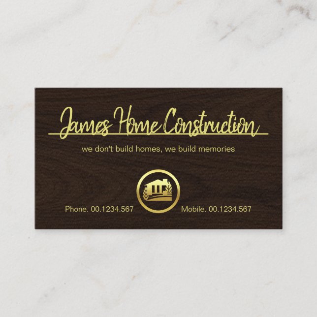 Minimalist Gold Line Brown Timber Business Card (Front)