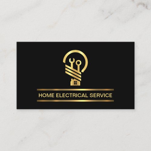 Minimalist Gold Line Electric Light Bulb Business Card