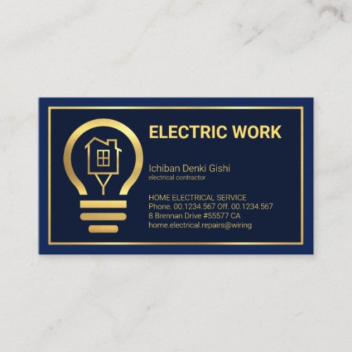 Minimalist Gold Line Frame Home Bulb Business Card