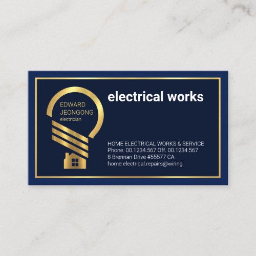 Minimalist Gold Line Frame Home Electrical Repair Business Card