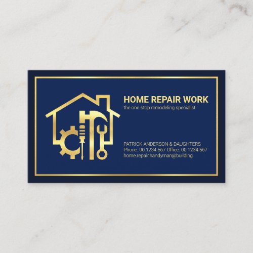 Minimalist Gold Line Frame Home Remodeling Business Card