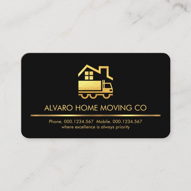 Minimalist Gold Line Home Moving Business Card (Front)