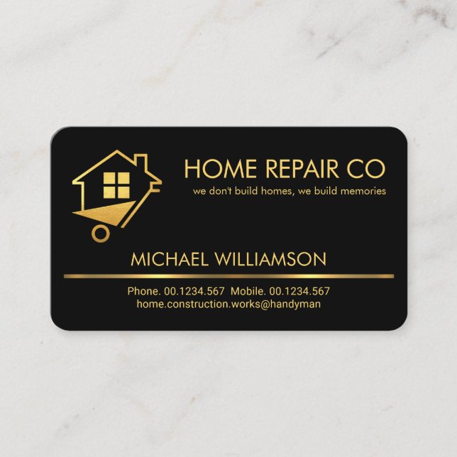 Minimalist Gold Line Home Repair Business Card (Front)