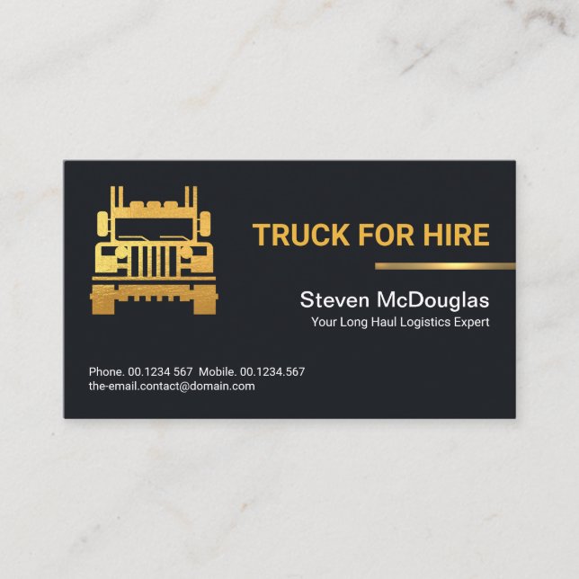 Minimalist Gold Line Long Haul Freight Trucking Business Card (Front)