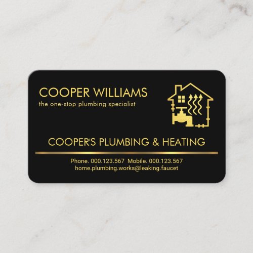 Minimalist Gold Line Plumbing Heating Business Card