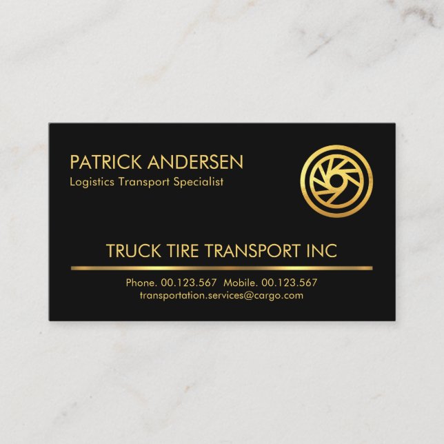 Minimalist Gold Line Semi Truck Business Card (Front)
