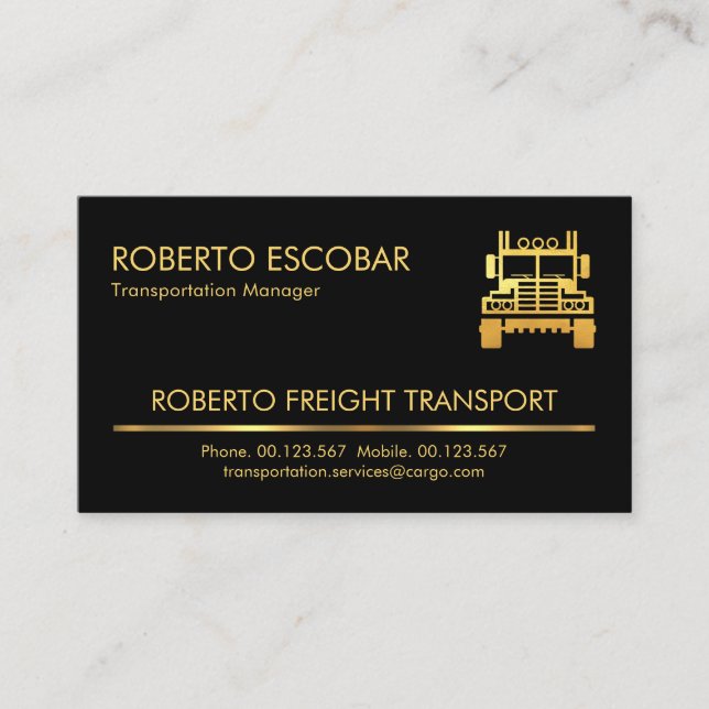 Minimalist Gold Line Trucking Business Card (Front)