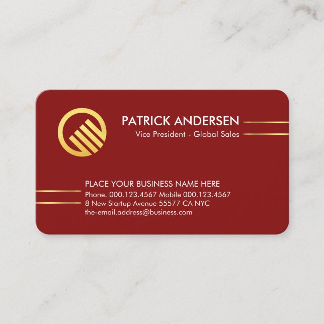 Minimalist Gold Lines CEO Founder Business Card (Front)