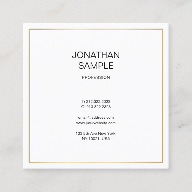 Minimalist Gold Look Modern Professional Elegant Square Business Card (Front)