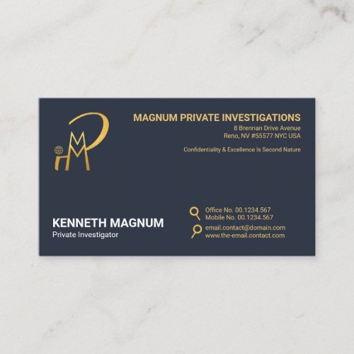 Minimalist Gold Magnifying Glass Buttons P I  Business Card