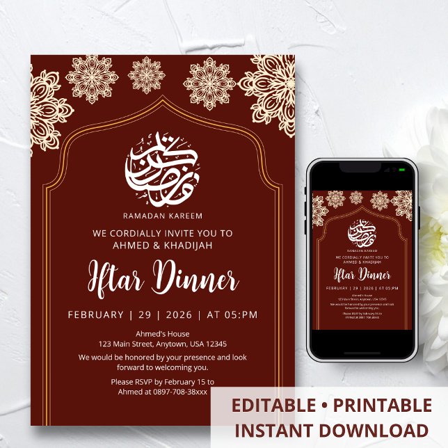 Minimalist Gold Mandala Ramadan Iftar Dinner Invitation (Creator Uploaded)