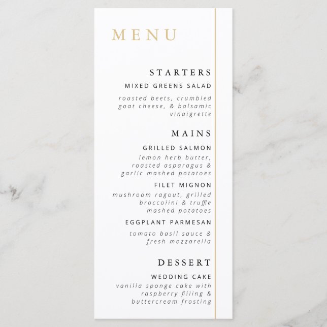 Minimalist Gold Menu Card (Front)