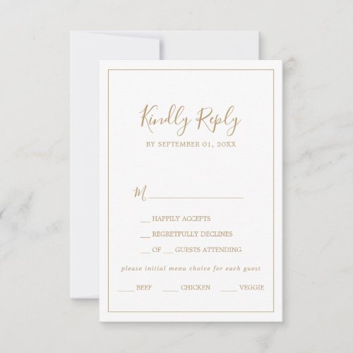 Minimalist Gold Menu Choice RSVP Card