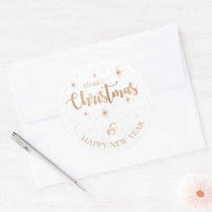 Minimalist Gold Merry Christmas and Happy New Year Classic Round Sticker