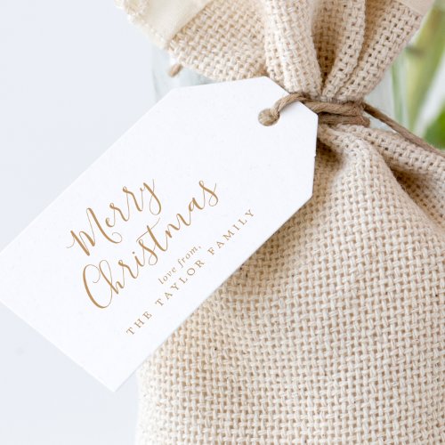 Minimalist Gold Merry Christmas Family Holiday Gift Tags