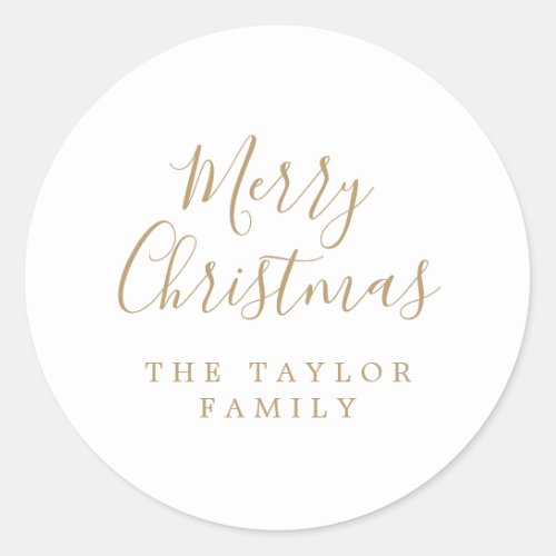 Minimalist Gold Merry Christmas Holiday Gift Classic Round Sticker