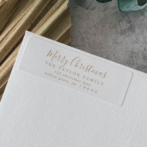 Minimalist Gold Merry Christmas Return Address Label