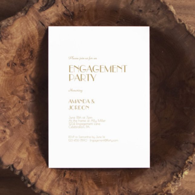Minimalist Gold Modern Art Deco Engagement Party Invitation (Creator Uploaded)