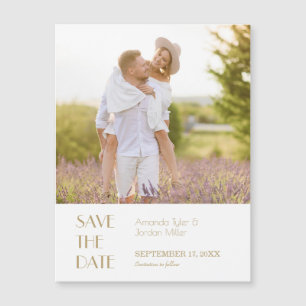 Minimalist Gold Modern Art Deco Photo Save Date Magnetic Invitation