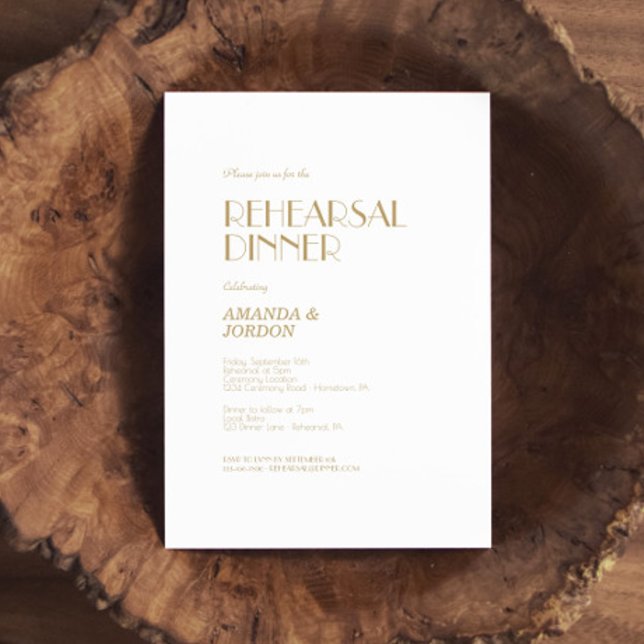 Minimalist Gold Modern Art Deco Rehearsal Dinner Invitation (Creator Uploaded)