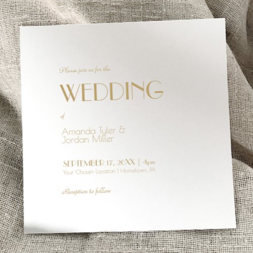 Minimalist Gold Modern Art Deco Square Wedding Invitation