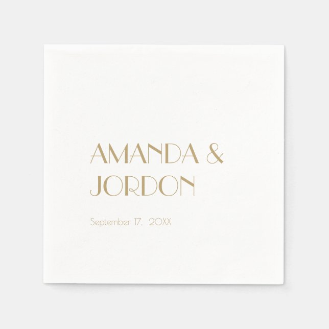 Minimalist Gold Modern Art Deco Wedding Cocktail Napkins (Front)