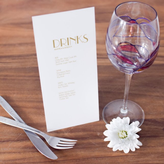 Minimalist Gold Modern Art Deco Wedding Drink Menu (Creator Uploaded)