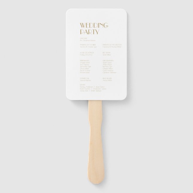 Minimalist Gold Modern Art Deco Wedding Program Hand Fan (Back)
