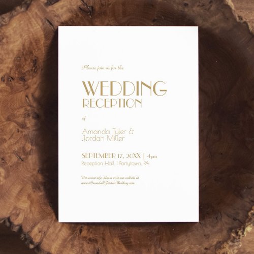 Minimalist Gold Modern Art Deco Wedding Reception Invitation