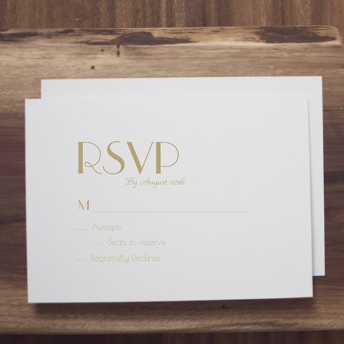Minimalist Gold Modern Art Deco Wedding RSVP Card