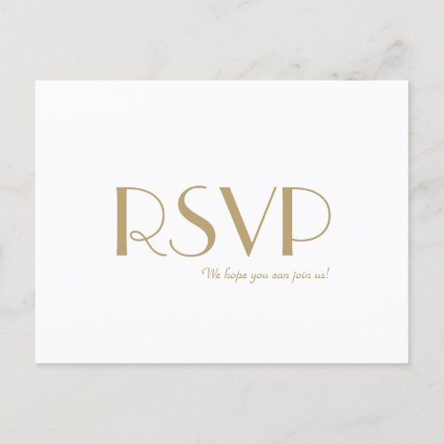 Minimalist Gold Modern Art Deco Wedding RSVP Invitation Postcard