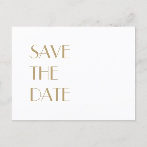 Minimalist Gold Modern Art Deco Wedding Save Date Announcement Postcard