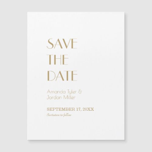Minimalist Gold Modern Art Deco Wedding Save Date Magnetic Invitation