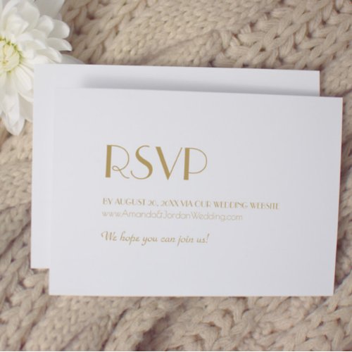 Minimalist Gold Modern Art Deco Wedding Website RSVP Card