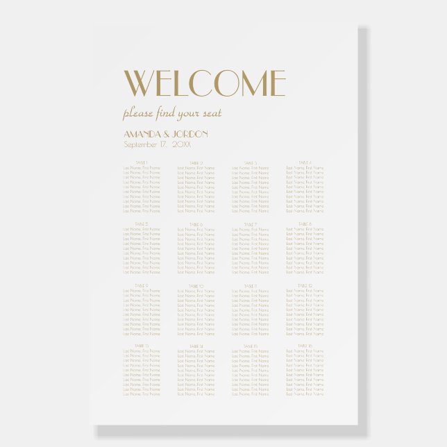 Minimalist Gold Modern Deco Seat Plan Welcome Sign (Front)