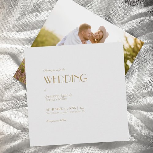 Minimalist Gold Modern Deco Square Photo Wedding Invitation