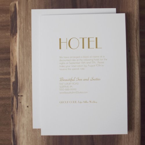 Minimalist Gold Modern Deco Wedding Accommodation Enclosure Card