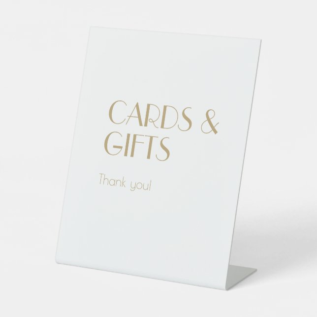 Minimalist Gold Modern Deco Wedding Cards Gifts Pedestal Sign (Front)