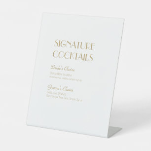 Minimalist Gold Modern Deco Wedding Cocktail Menu Pedestal Sign