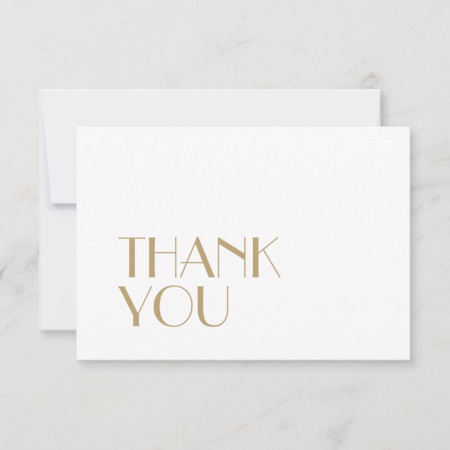 Minimalist Gold Modern Deco Wedding Flat Thank You Card (Front)